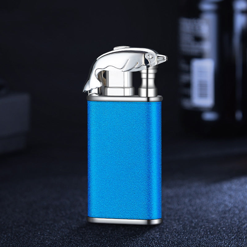 Creative Blue Flame Lighter Dolphin Dragon Tiger Double Fire Metal Winproof Lighter Inflatable Lighter