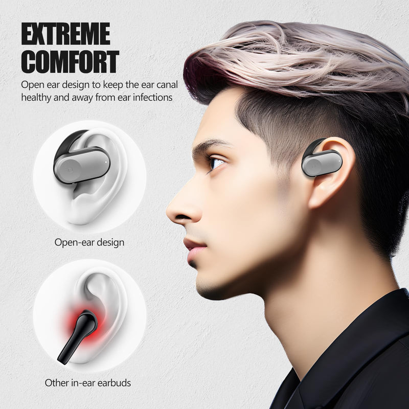 Open Ear Headphones, Headphones Wireless Bluetooth with Microphone, Waterproof Noise Reduction, Multi-Angle Adjustment, Long-Lasting, Suitable for Running, Driving, Exercise